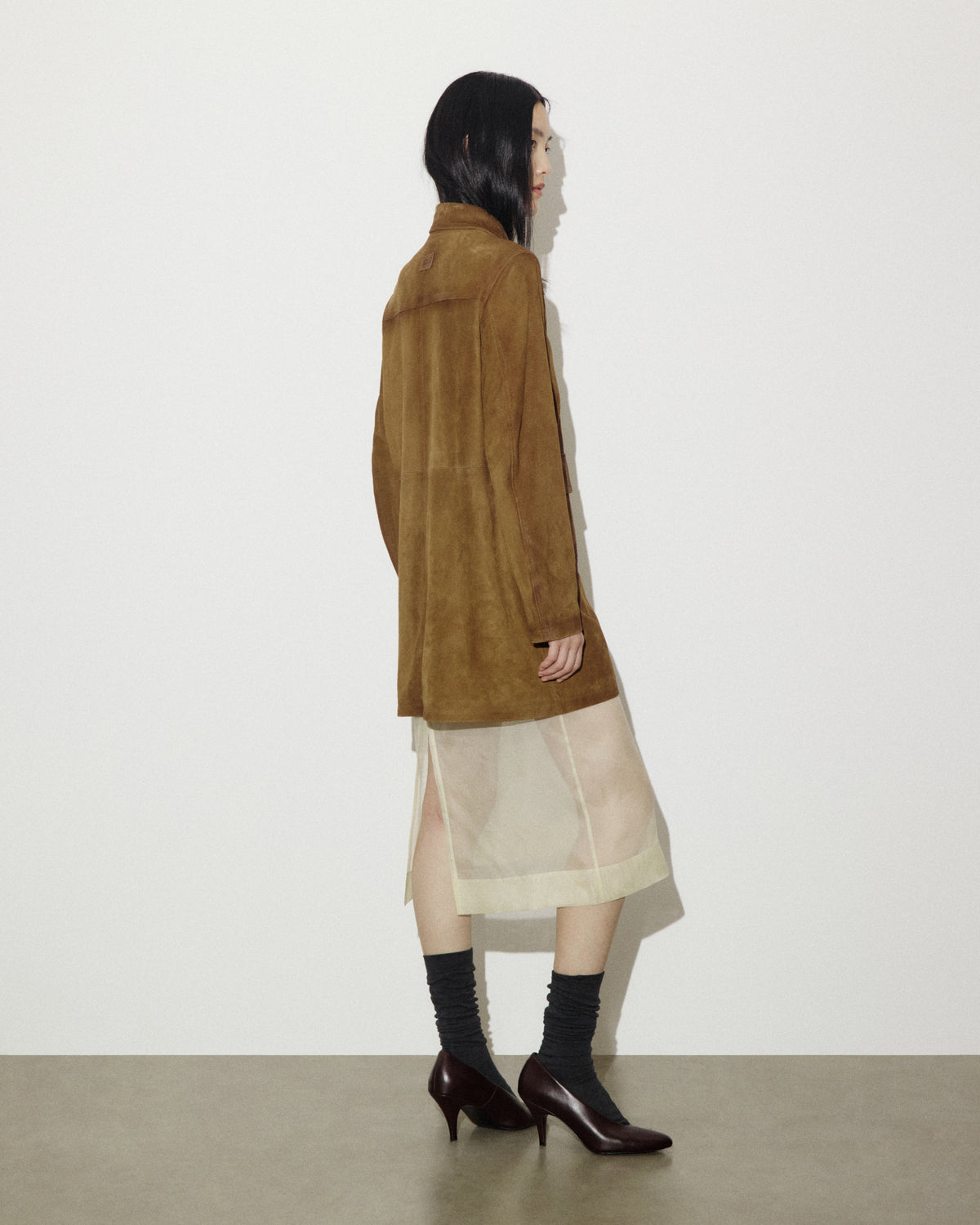 Trench in light suede effetto vintage, foderato. Marrone - Tabacco
