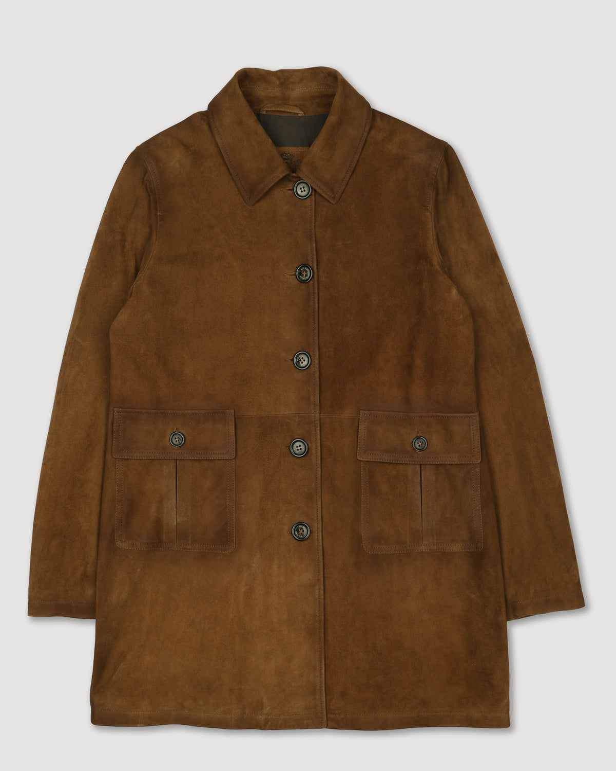 Trench in light suede effetto vintage, foderato. Marrone - Tabacco