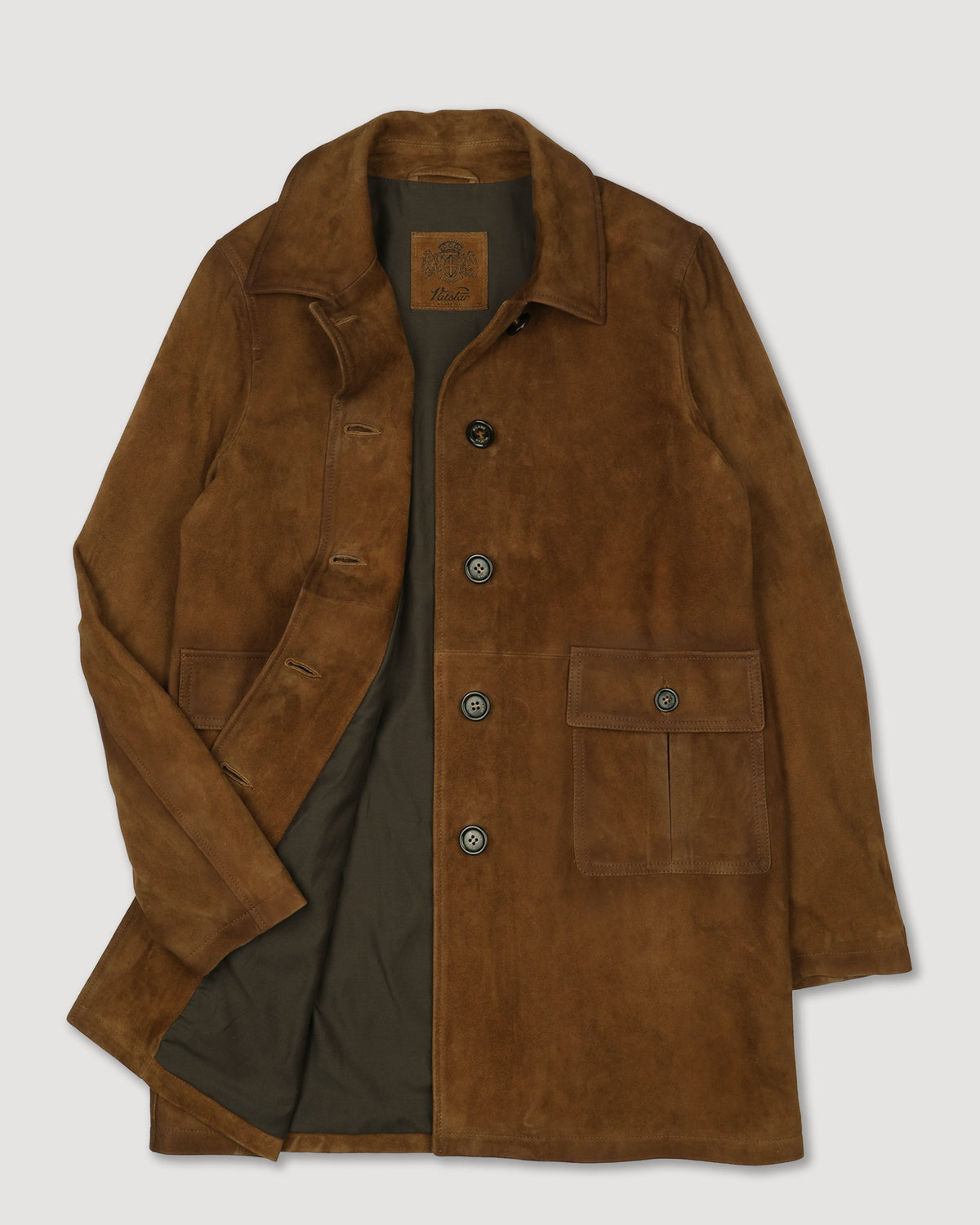 Trench in light suede effetto vintage, foderato. Marrone - Tabacco