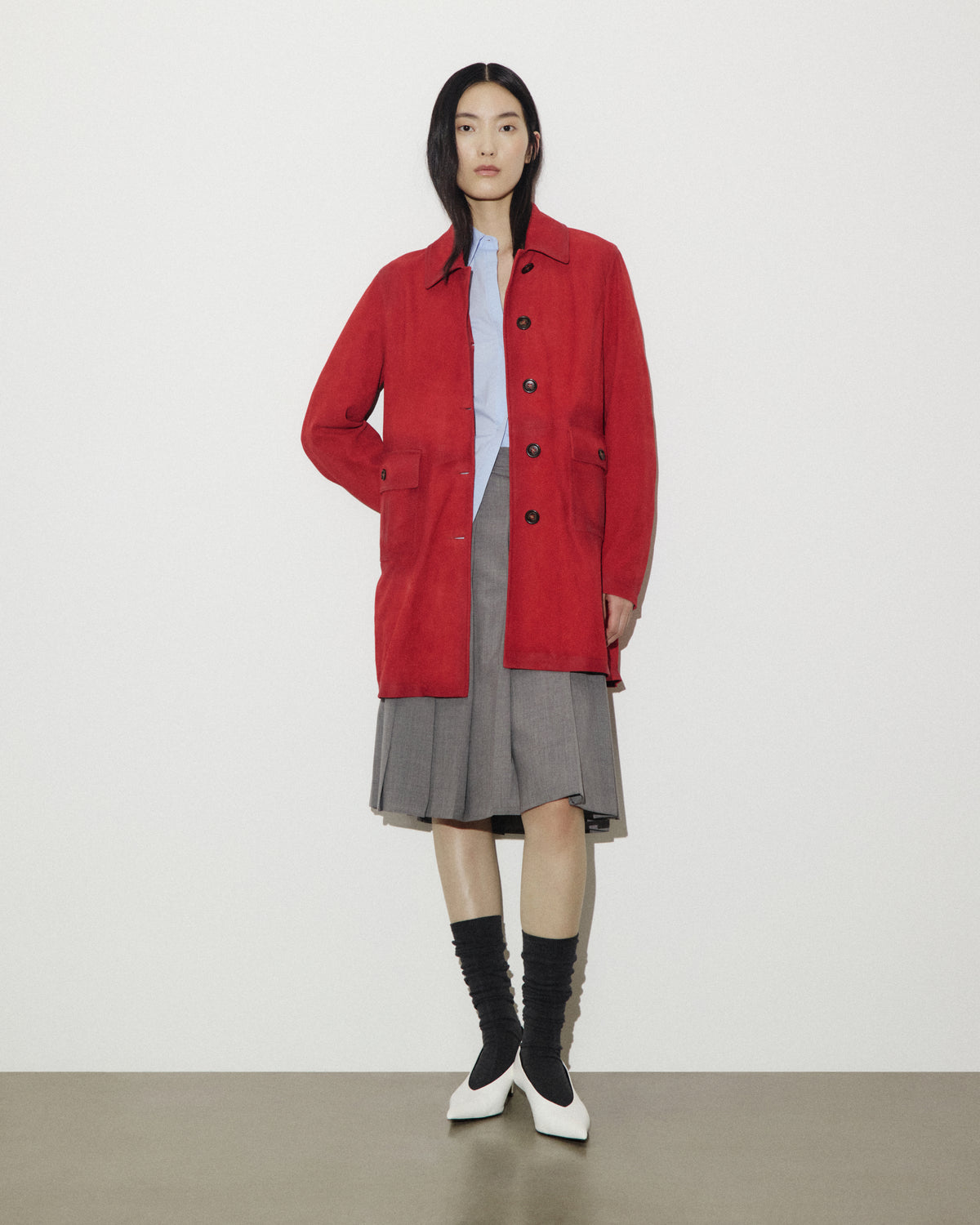 Trench in light suede effetto vintage, foderato. Rosso - Red