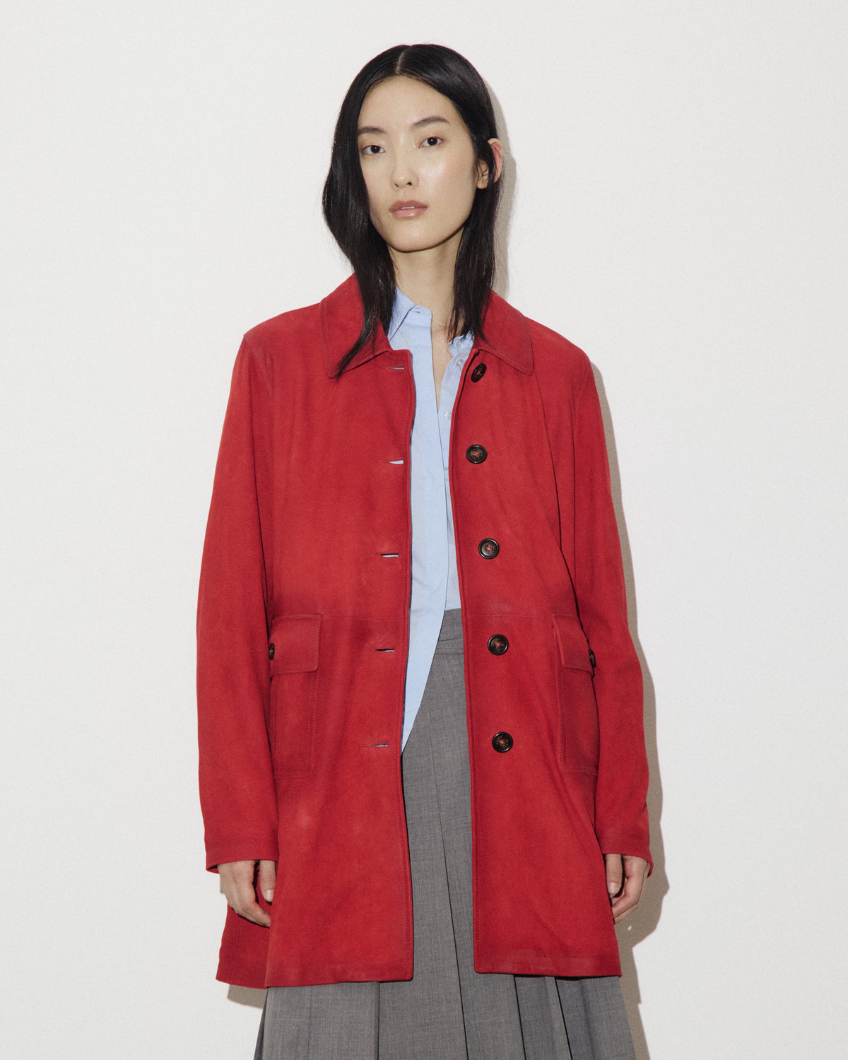 Trench in light suede effetto vintage, foderato. Rosso - Red