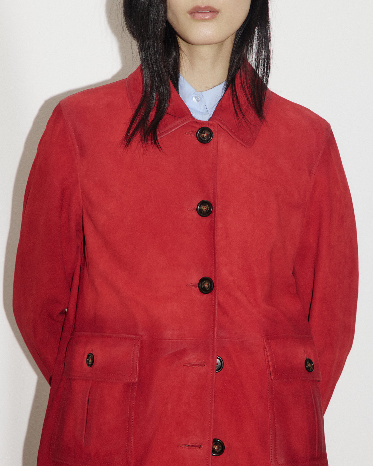 Trench in light suede effetto vintage, foderato. Rosso - Red