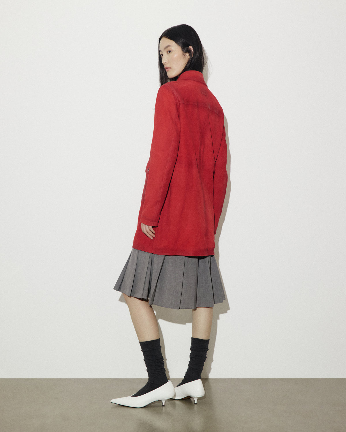Trench in light suede effetto vintage, foderato. Rosso - Red