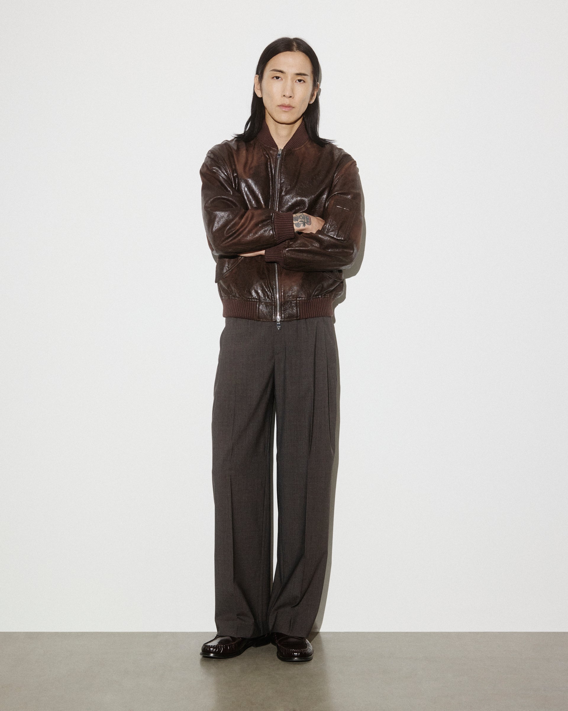 Giubbotto bomber oversize in nappa crackle effetto vintage, foderato. Marrone - Brown