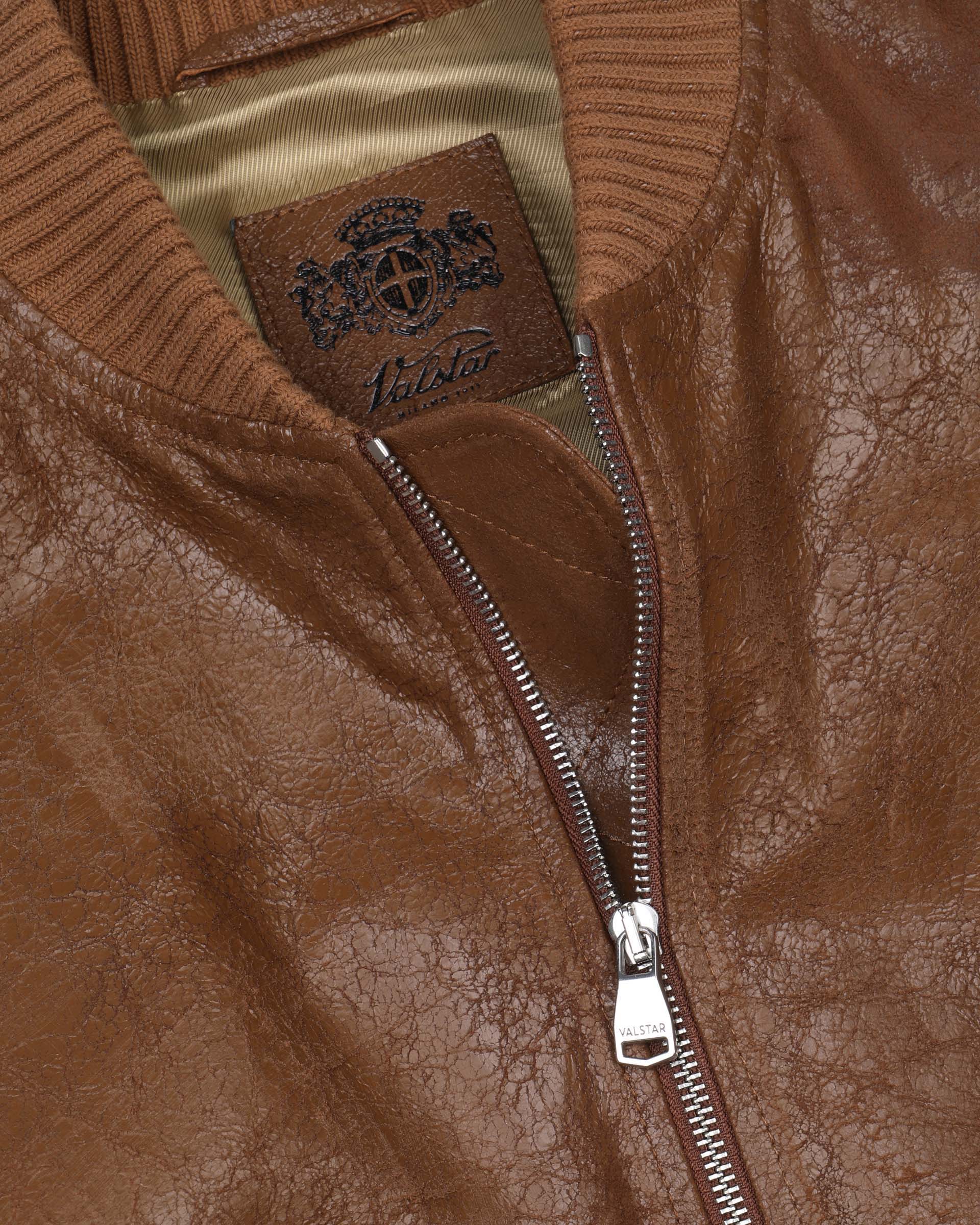 UNISEX- BOMBER CON ZIP IN NAPPA CRACK, BORDI COLLO, FONDO E POLSI IN MAGLIA, FODERATO - Tabacco