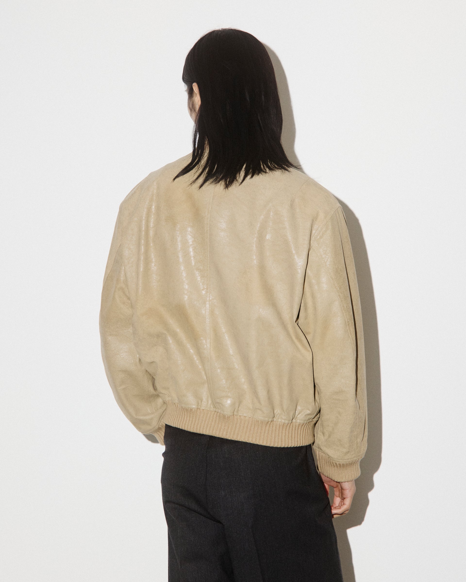 Giubbotto bomber oversize in nappa crackle effetto vintage, foderato. Beige - Sabbia