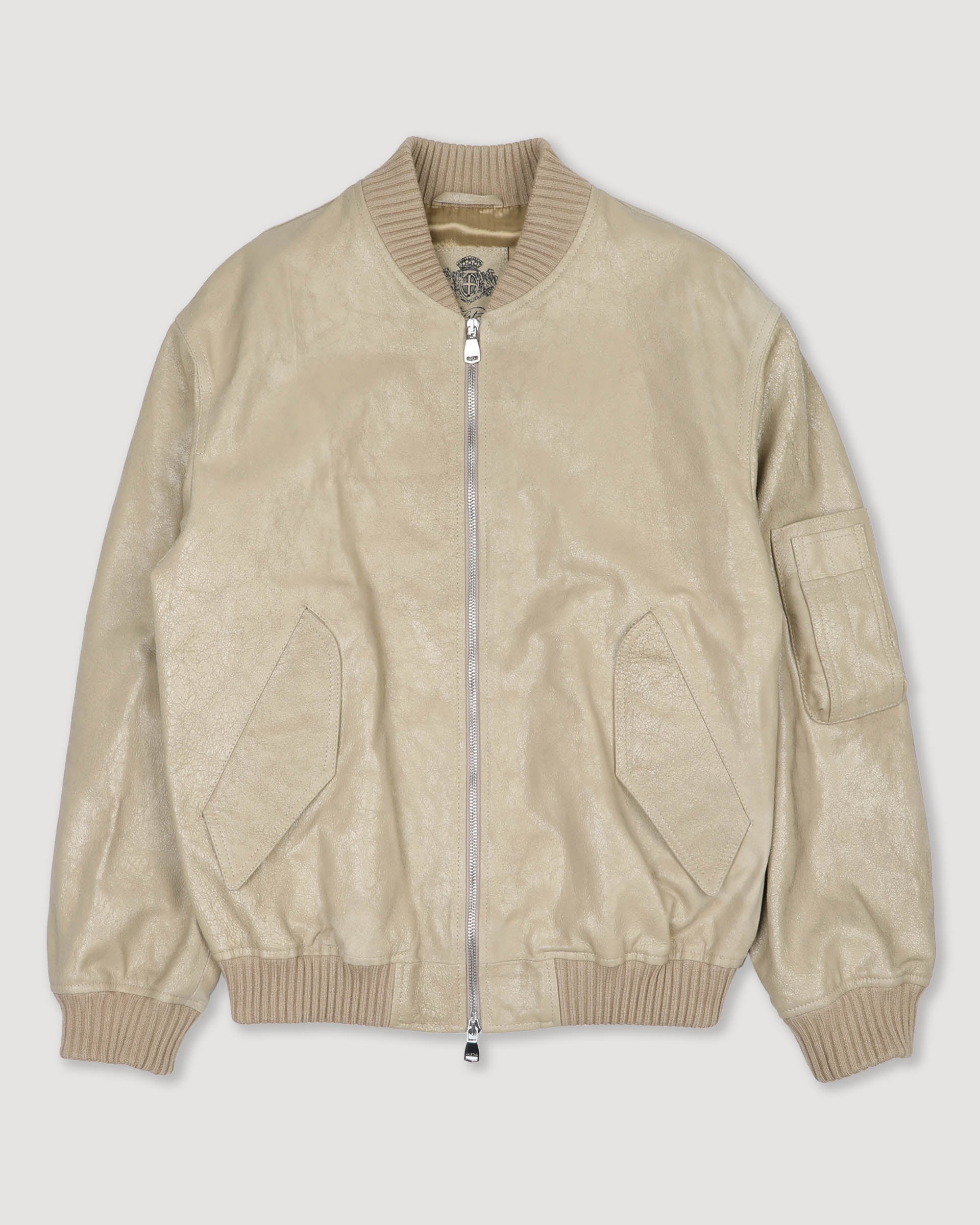 Giubbotto bomber oversize in nappa crackle effetto vintage, foderato. Beige - Sabbia
