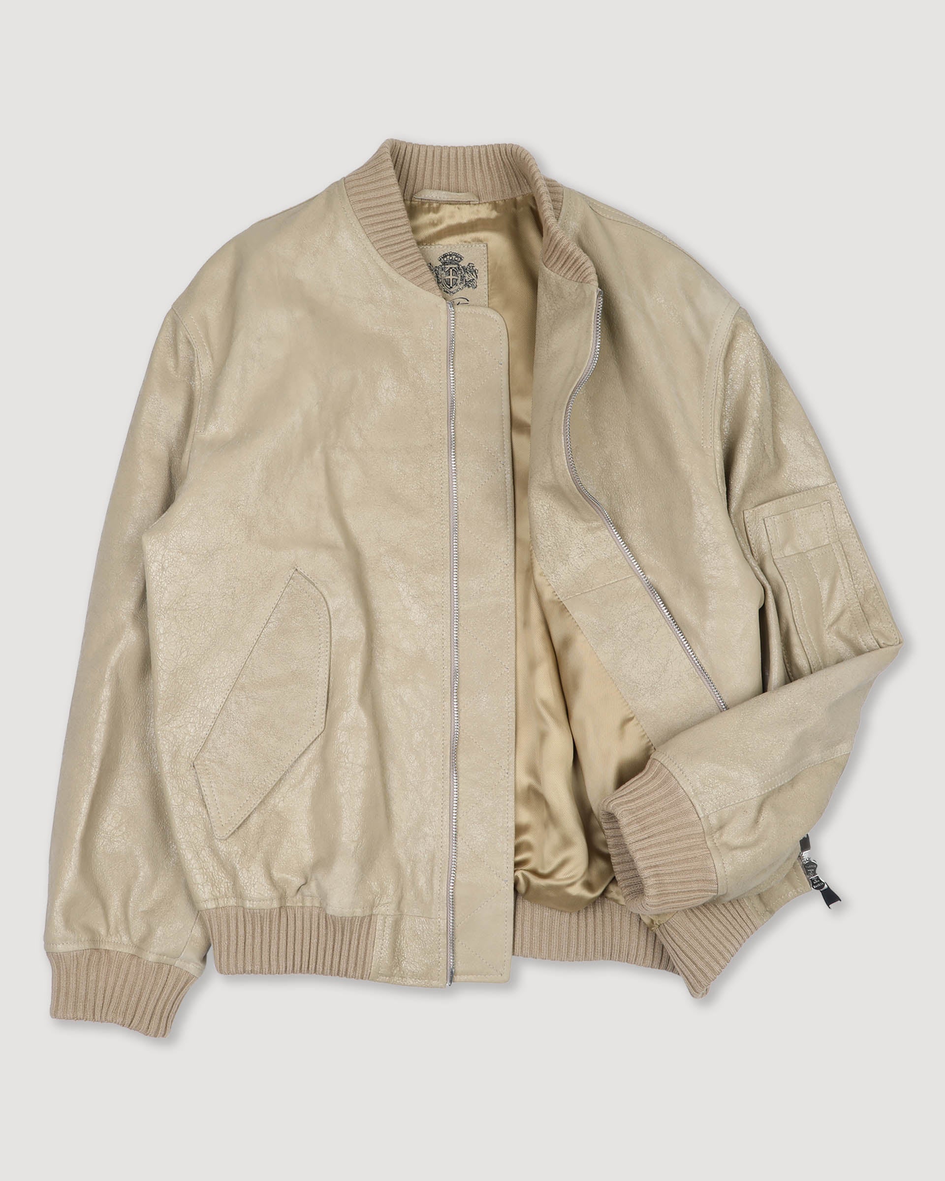 Giubbotto bomber oversize in nappa crackle effetto vintage, foderato. Beige - Sabbia