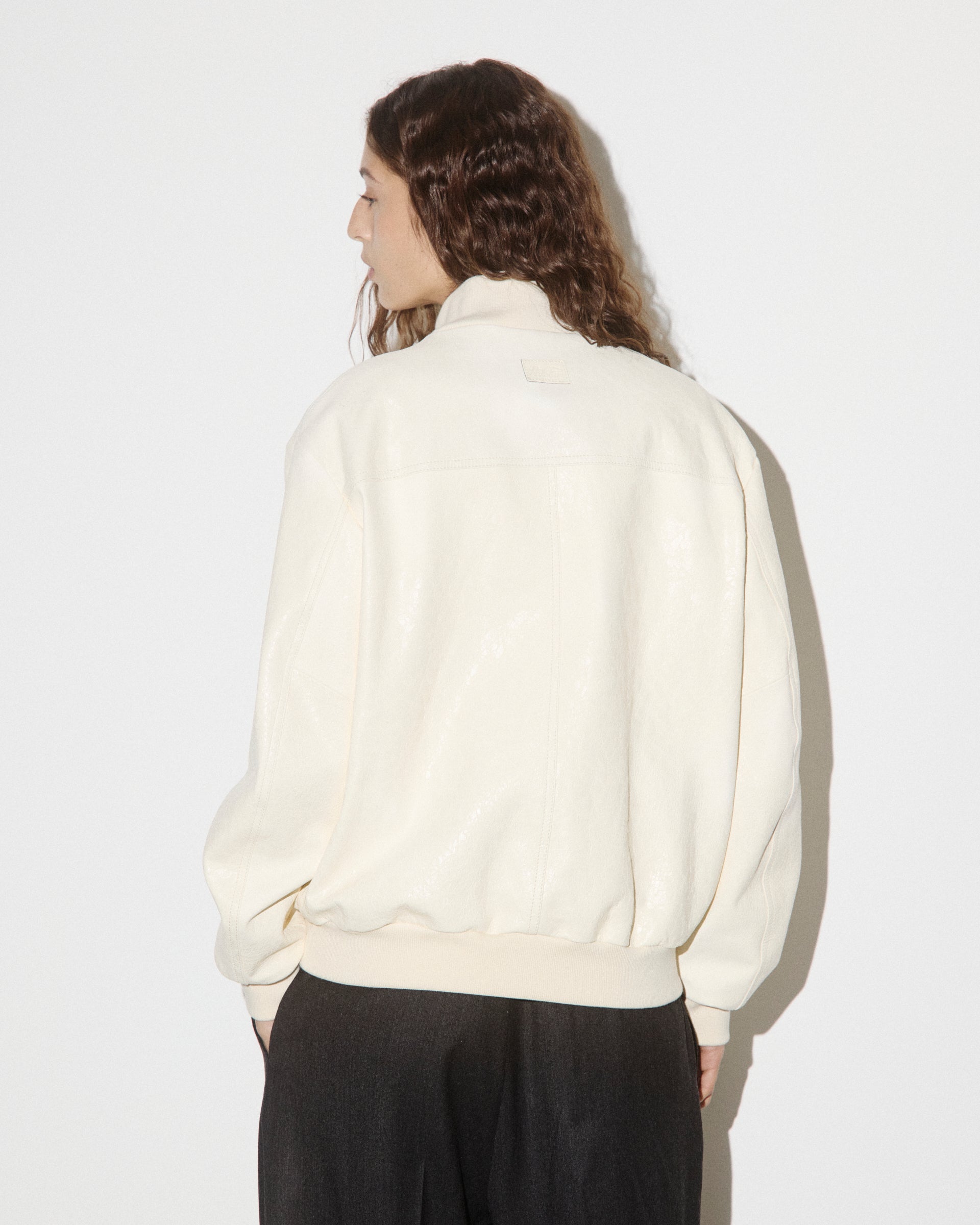 UNISEX- GIUBBOTTO VALSTARINO COLLO ALTO CON BOTTONI E TASCHE APPLICATE IN NAPPA CRACK FODERATO, COLLO POLSI E FONDO SMACCHINATI IN COTONE - Butter