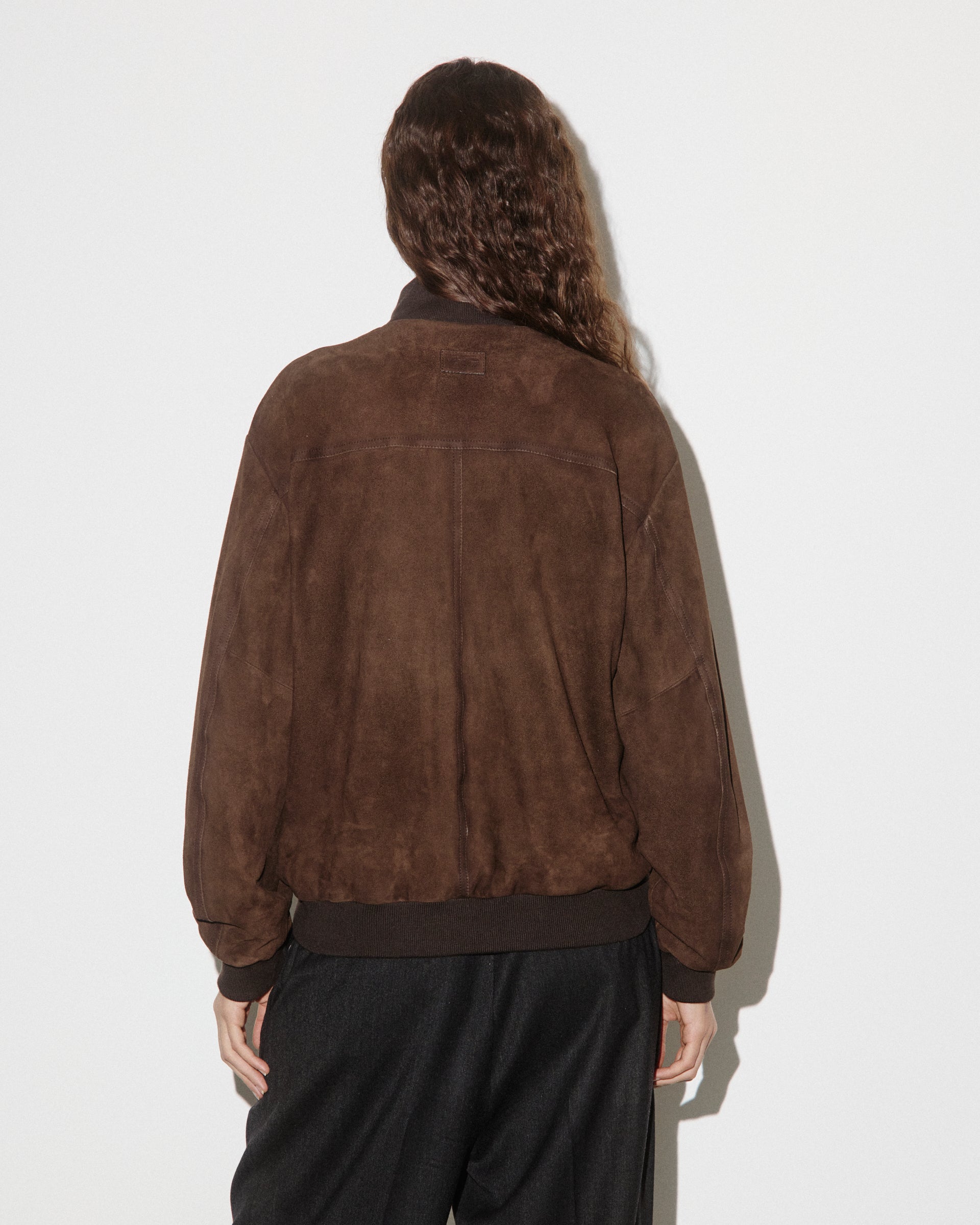 UNISEX- GIUBBOTTO VALSTARINO COLLO ALTO CON BOTTONI E TASCHE APPLICATE IN LIGHT SUEDE VINTAGE FODERATO, COLLO POLSI E FONDO SMACCHINATI IN COTONE - Brown