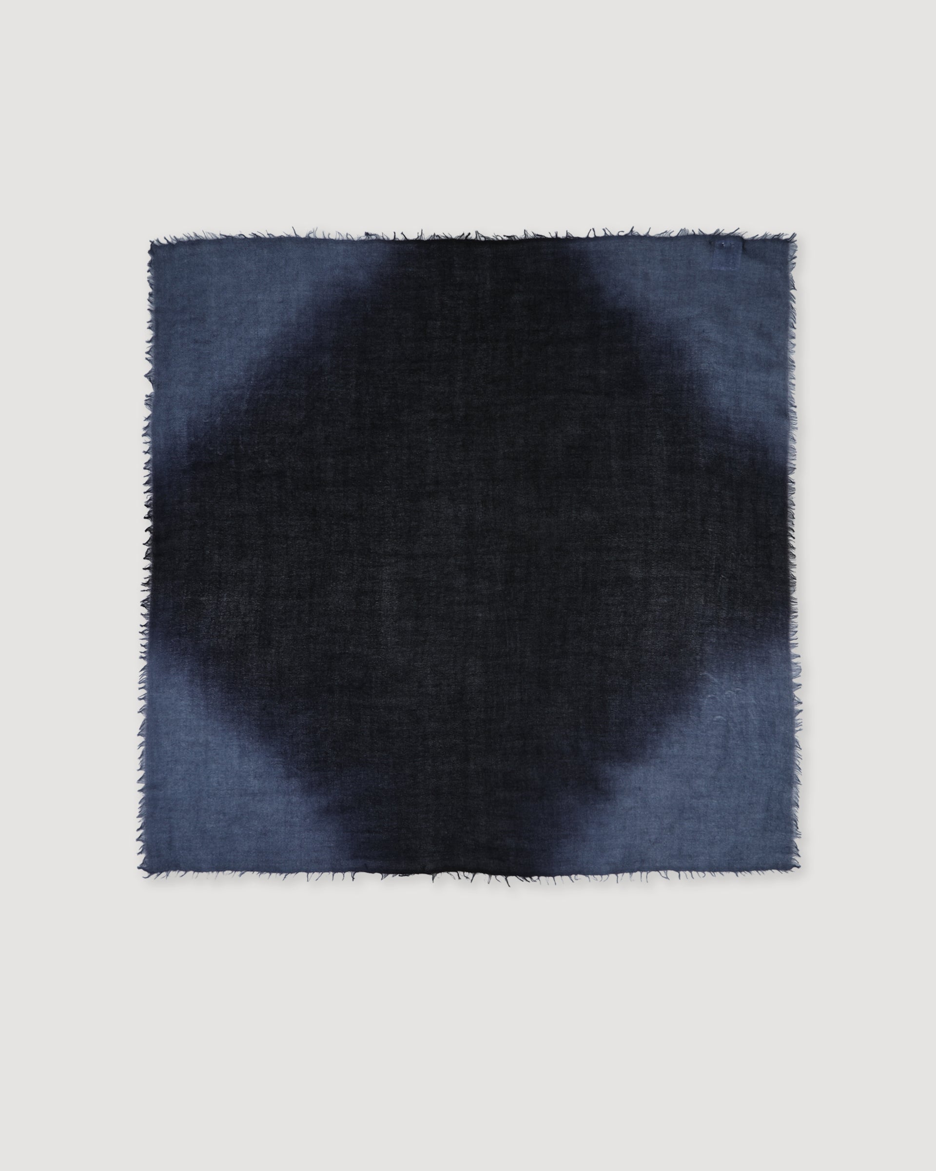 UNISEX-BANDANA TINTA UNITA CON FRANGE IN CASHMERE, TINTURA SFUMATA MANUALE - Navy