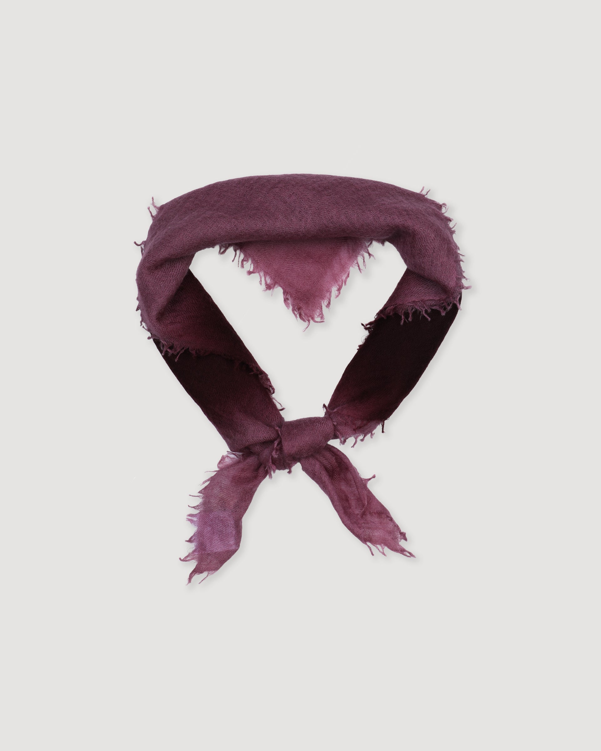 UNISEX-BANDANA TINTA UNITA CON FRANGE IN CASHMERE, TINTURA SFUMATA MANUALE - Bordeaux